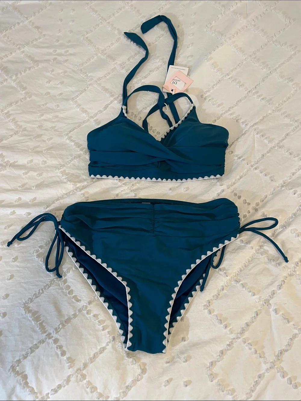 Bikini Sets V Neck High Waisted Swimsuits Shell Stitched Two Piece Tie Side nwt